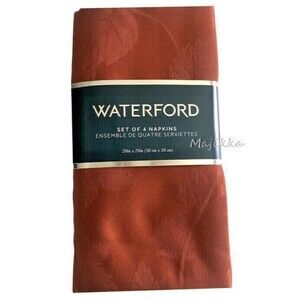 Waterford Thanksgiving Napkins Set of 4 Fall Autumn Burnt Orange Embossed Leaves